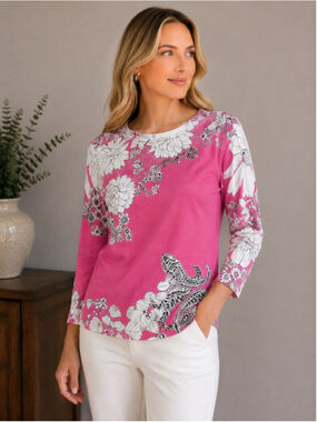 Women's Talbots Long Sleeve Top Size XS Pink Floral Summer
